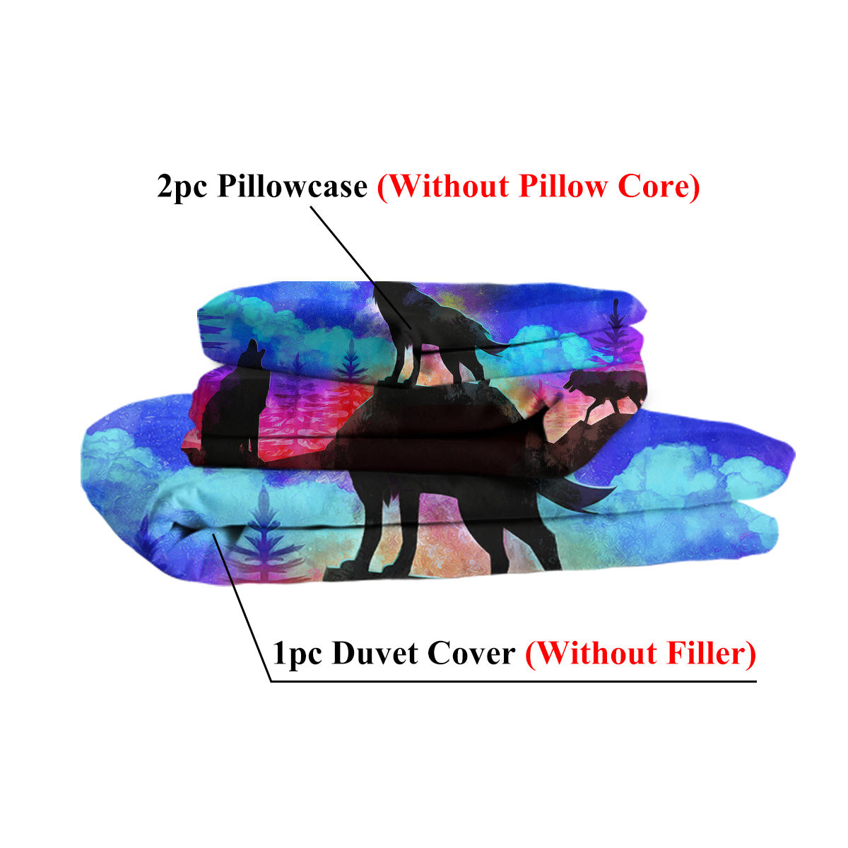US & UK Local Moon Wolf Duvet Cover Set Single 3pcs Colorful Microfiber Kids Bedding Set