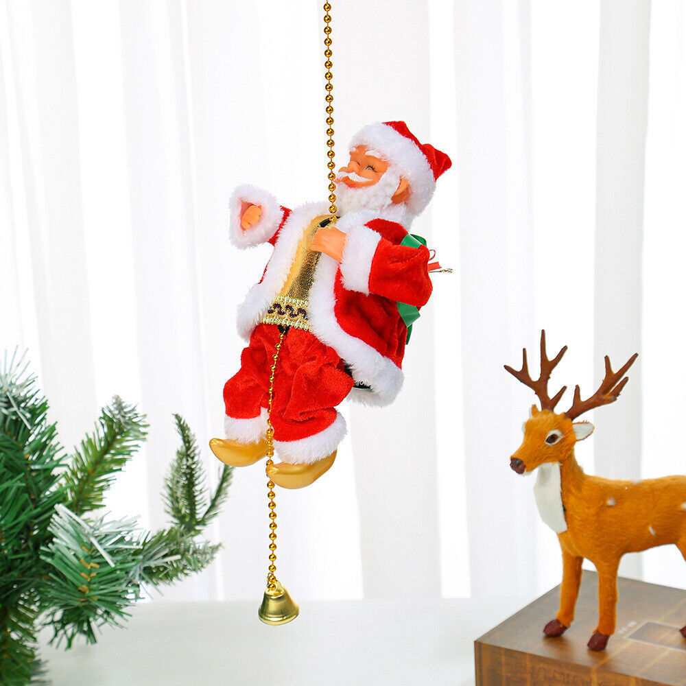 US Local Electric Christmas Santa Claus Climbing Rope Ladder Musical Toy Xmas Gift Decor