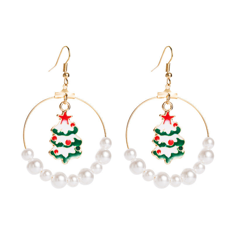 Christmas tree pearl earrings