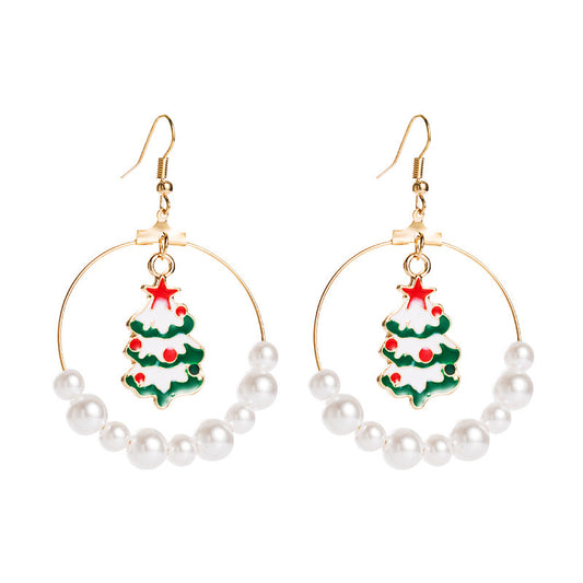 Christmas tree pearl earrings