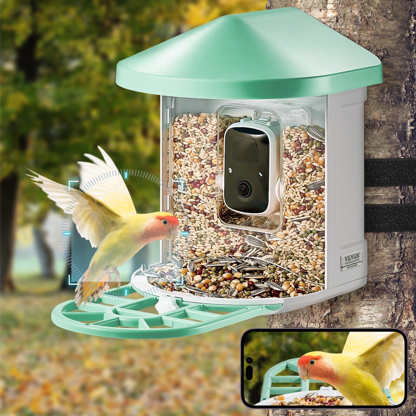 US Local VEVOR Smart Bird Feeder With Camera 2K HD AI Identify Bird Species Auto Capture