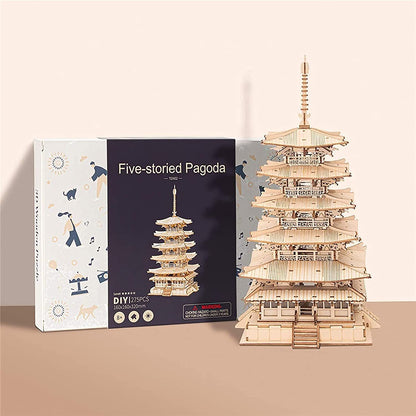 US Local Robotime Five-storied Pagoda 3D Wooden Puzzle Toys For Children Kids Birthday Gift TGN02