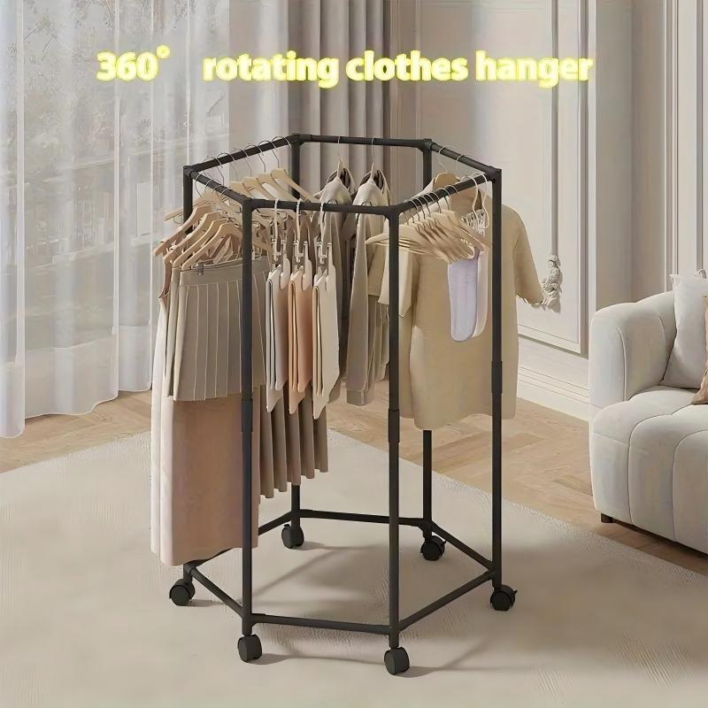 US Local Space-saving Hexagonal Metal Clothes Hanger. Sturdy And Freestanding. Multi-arm Design. Suitable For Bedrooms, Dormitories, And Balconies. Holds A Wide Range Of Clothing. Elegant Metal Frame.
