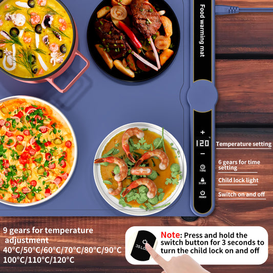 UK Local Foldable Heating Plate Mat Portable Keep Food Warm Electric Warming Mat For 8 Dishes With Time Setting