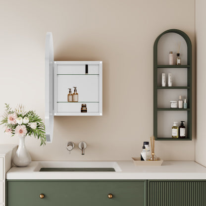 US Local 20x34 Inch Oval Recessed Metal Frame Bathroom Wall Cabinet With Mirror And Adjustable Shelves