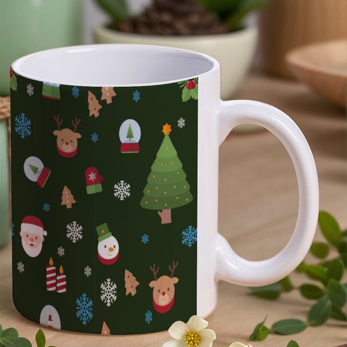 POD US Local White mug with full print, Christmas Tree Santa Snowflake Green 0013