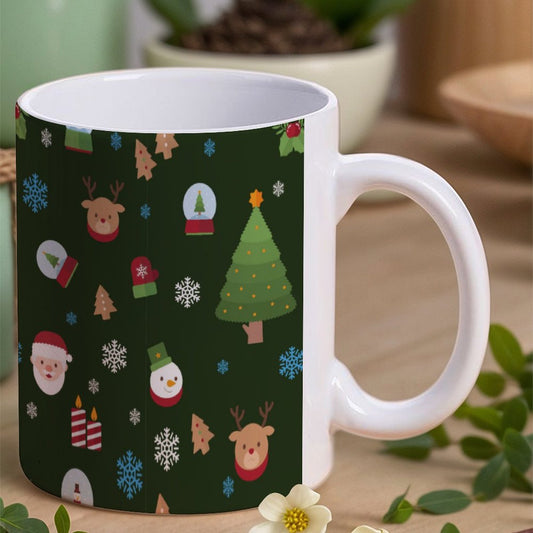 POD US Local White mug with full print, Christmas Tree Santa Snowflake Green 0013