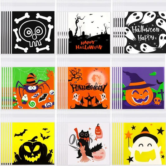 450 Pcs Halloween Cellophane Treat Bags Self-sealing Clear Candy Cookie Bags Pumpkin Ghost Black Cat Skull Trick Or Treat Bags For Halloween Birthday Trick Or Treat Party Favors Supplies