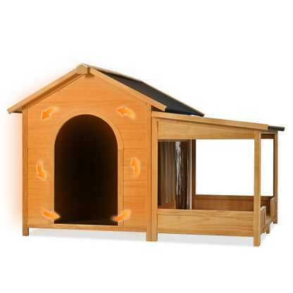 US Local 60.2  Large Outdoor Dog House With Insulated Liner For Winter Waterproof Dog Kennel For Medium & Large Dogs, Dog House With Porch And Asphalt Roof And Elevated Floor, Nature