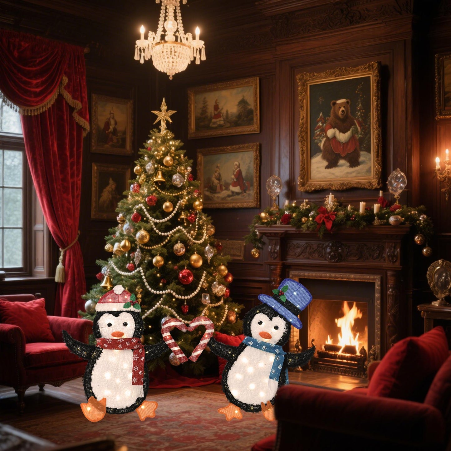 US Local Heart-Shaped Penguin Decorative Lights - Festive Ambiance Lights For Christmas Parties And Holiday Home Decor