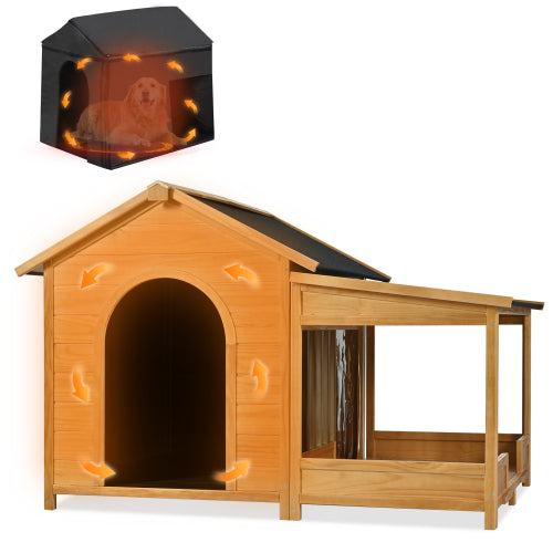 US Local 60.2  Large Outdoor Dog House With Insulated Liner For Winter Waterproof Dog Kennel For Medium & Large Dogs, Dog House With Porch And Asphalt Roof And Elevated Floor, Nature