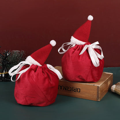 US Local 5 Packs Christmas Treat Bags With Drawstring 3D Xmas Santa Hat Gift Wrapping Bags Velvet Candies Goodie  Bag For Christmas Birthday Wedding Party Favor Supplies