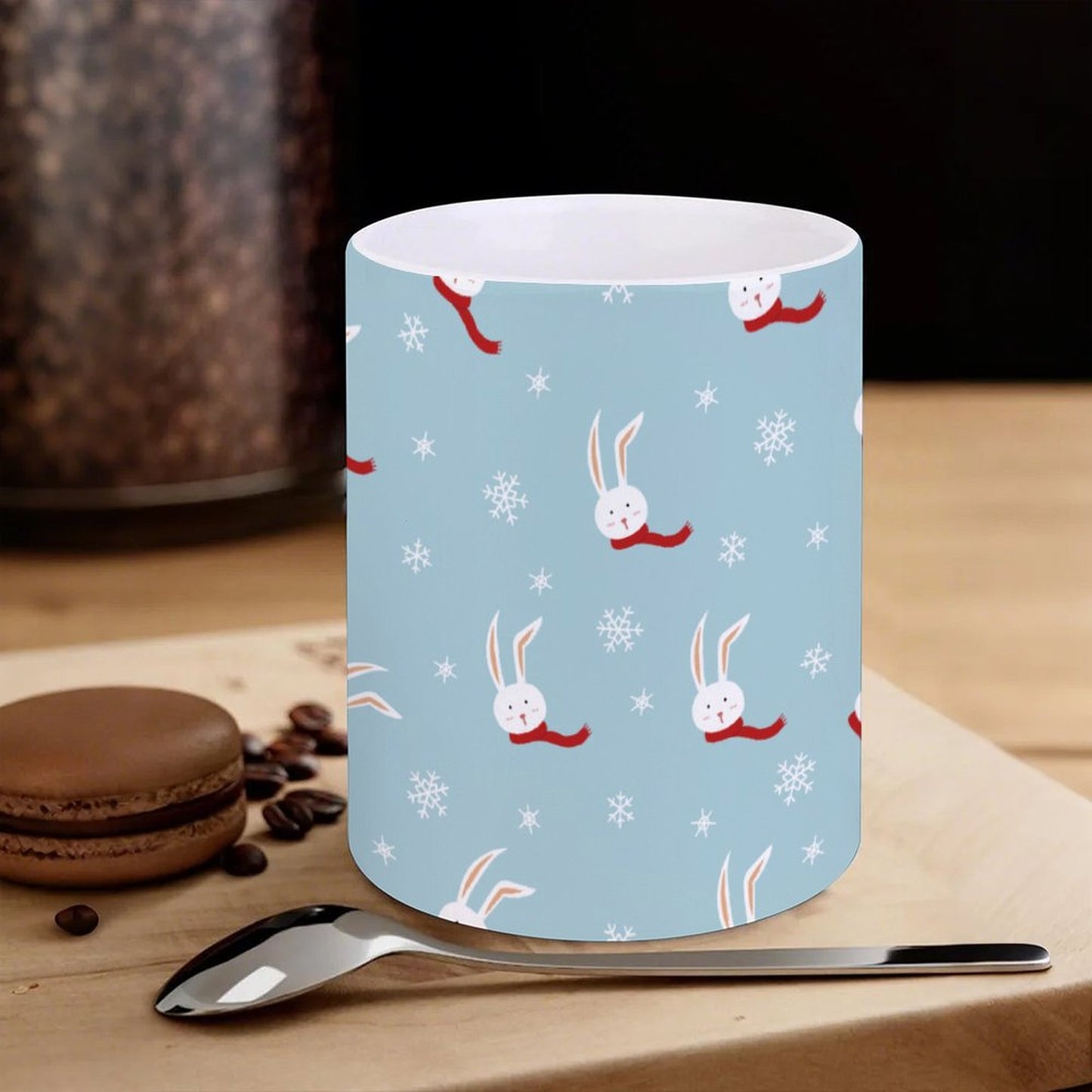 POD US Local White mug with full print, Christmas Rabbit Snowflake 0011