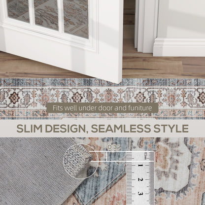 8x10 Area Rug, Vintage Machine Washable Rug, Non-Slip Carpet For Living Room, Bedroom, Dining Room, Brown & Light Blue