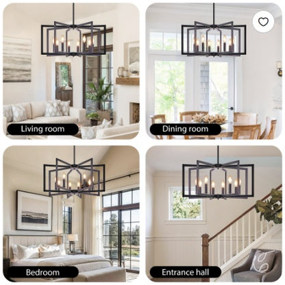 US Local 27Modern Golden Geometric 8Light Chandelier Industrial Metal Pendant Light Fixture For Living Room, Dining Room, Or Kitchen Bulb Not Included