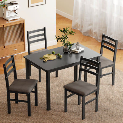 US Local 5-Piece Small Kitchen Table Set For 4, Farmhouse Dining Table Set With Upholstered Chairs And Rubber Wood Legs, Black