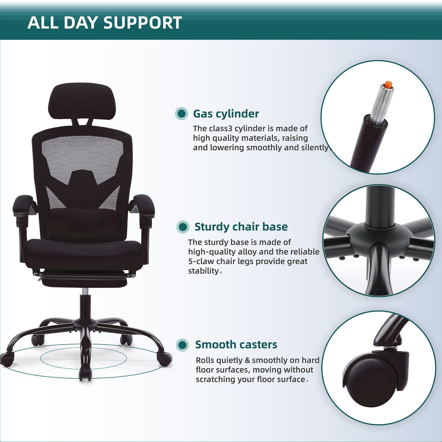 US Local Retractable Footrest Ergonomic Swivel Office Chair With Lumbar Support Pillow And Padded Armrests