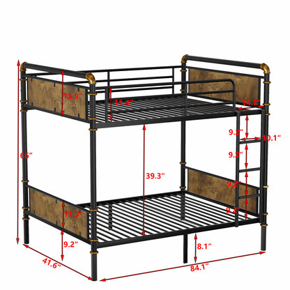 US Loccal Double Bed Plus Double Bed Plus Metal Bunk Bed, Industrial Grade Detachable Bunk Bed With Safety Railing, Suitable For Teenagers, Black