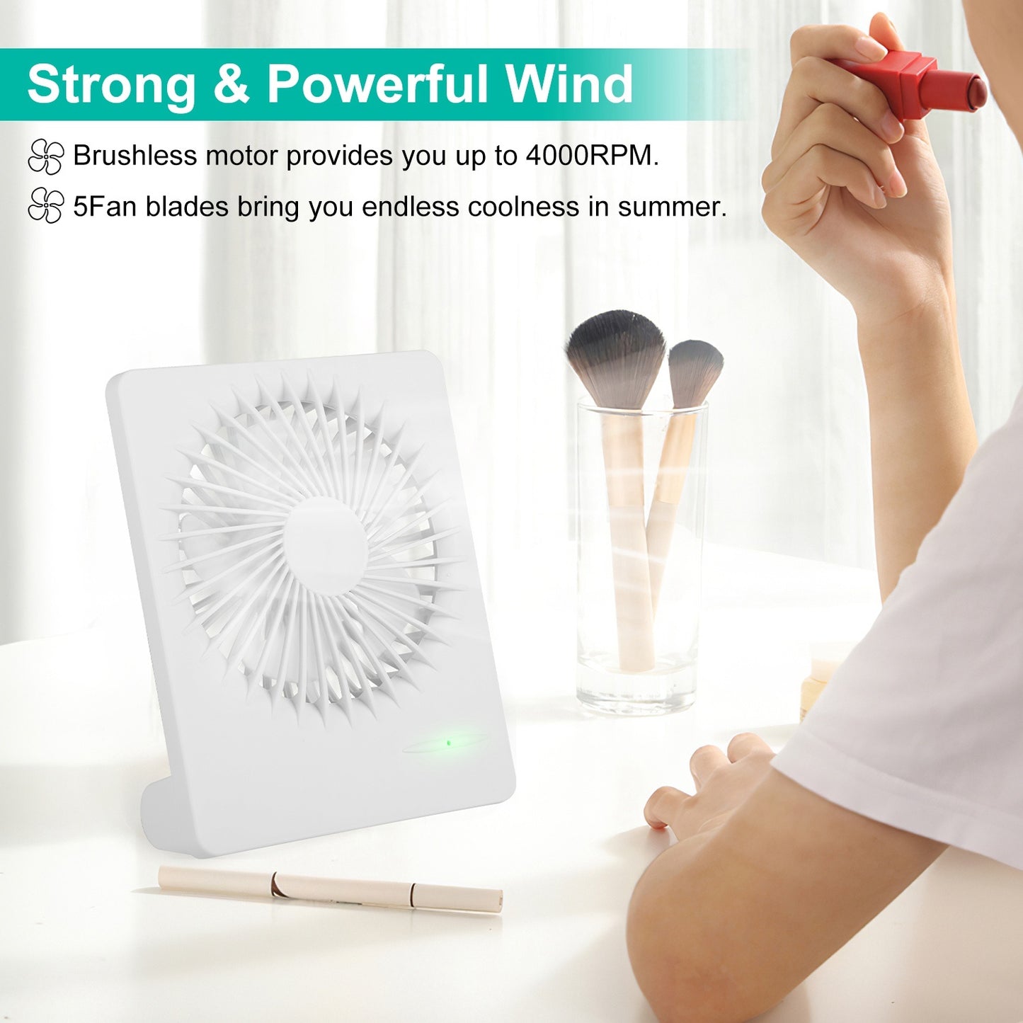 US Local Portable Desk Fan USB Rechargeable Table Cooling Fan Quiet 5 Blades Desktop Fan With 3 Speeds Ajustment For Bedroom Office