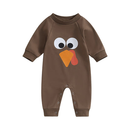 Baby Thanksgiving Boys Girls Cute Jumpsuit Cartoon Printed Long-sleeved Autumn Jumpsuit