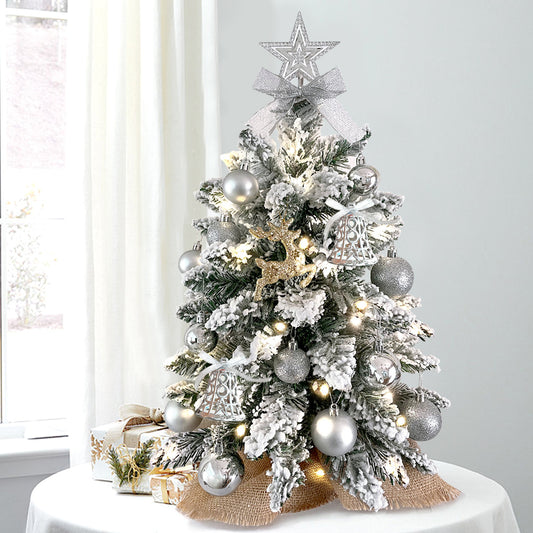 US Local 2ft Mini Christmas Tree With Light Artificial Small Tabletop Christmas Decoration With Flocked Snow, Exquisite Decor & Xmas Ornaments For Table Top For Home & Office