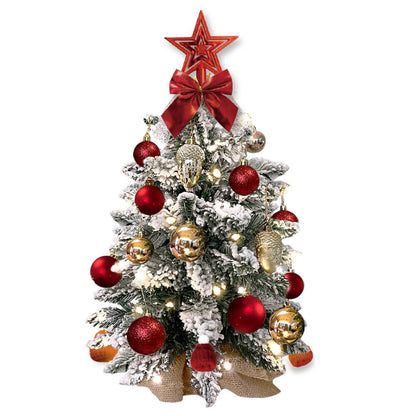 US Local 2ft Mini Christmas Tree With Light Artificial Small Tabletop Christmas Decoration With Flocked Snow, Exquisite Decor & Xmas Ornaments For Table Top For Home & Office