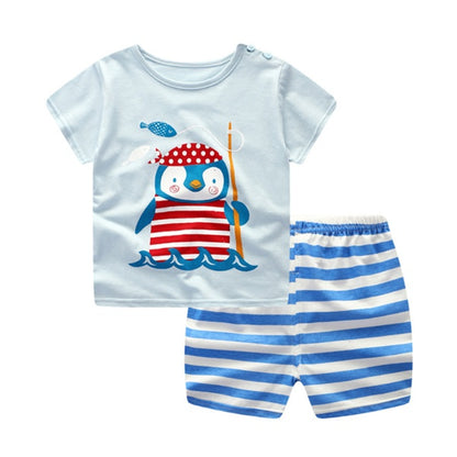 US Local Cartoon Clothing Baby Boy Summer Clothes T-shirt Baby Girl Casual Clothing Sets