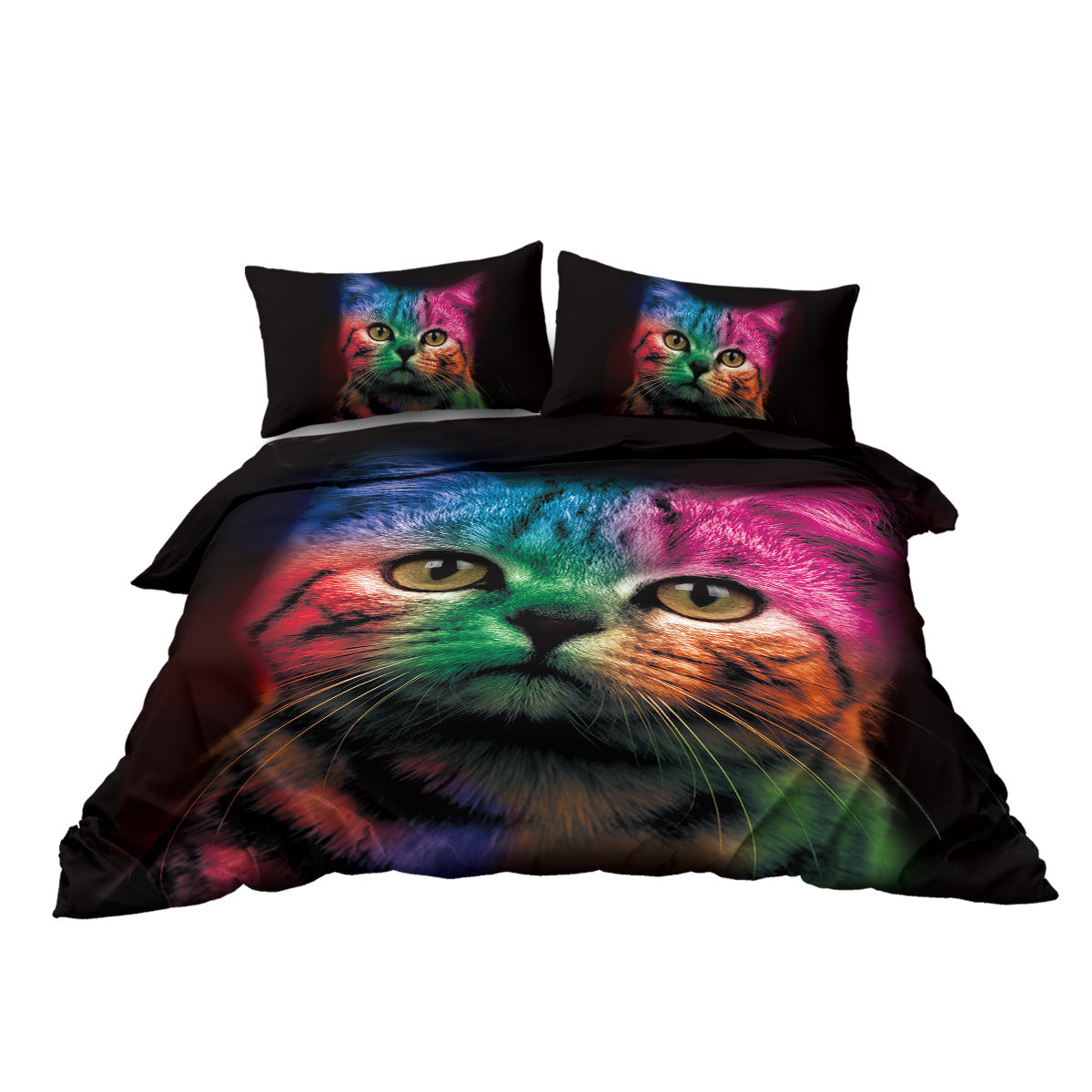 US & UK Local Cat Bedding For Kids Girls Boys Cute Colorful Cat Pattern Quilt Cover Bedspread 3 Piece Bold Color Black Animal Duvet Cover Set For Single Bed