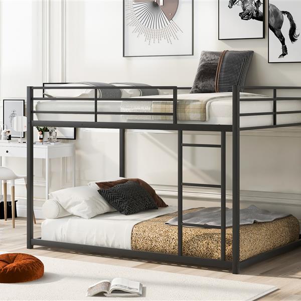 US Local Full Metal Bunk Bed, Low Bunk Bed With Ladder, Black