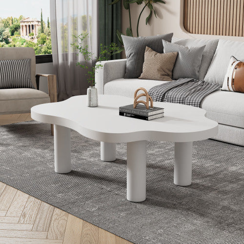 UK Local Cloud Shaped Coffee Table, Irregular White Tea Table, Round Corner End Table, Modern Coffee Table With 4 Legs, For Living Room Furnitur, Easy Assembly