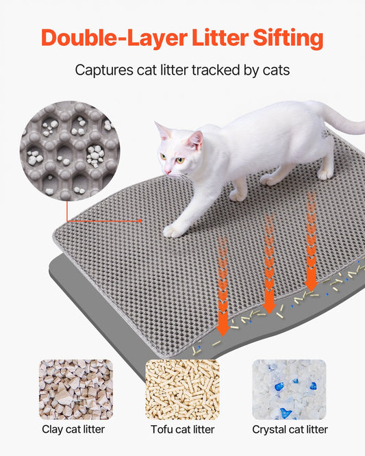US Local Cat Litter Trapping Mat 30 X 24 In Double Layer Honeycomb Non-Slip & Urine-Proof