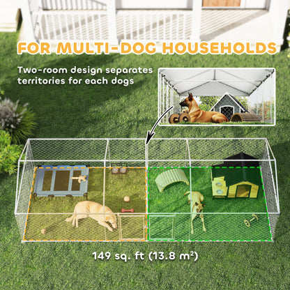 US Local Two Room Outdoor Dog Kennel, Dog Run With Roof, Waterproof UV-Resistant Cover, Secure Lock, 19.7 X 7.5 X 5.2