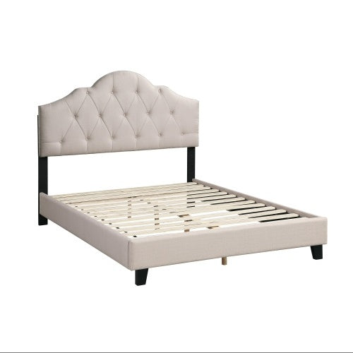 USA Local Contemporary 1pc Queen Size Bed Adjustable HB Light Brown Polyfiber Tufted Upholstered Wooden Bedframe Bedroom Furniture