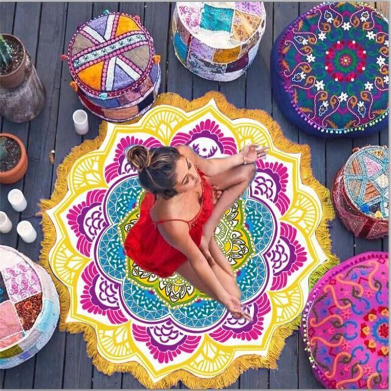 USA Local Polygon Printing Tassel Round Bath Towel Yoga Mat