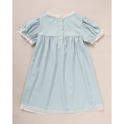 US Local Toddler Girls Dress, Summer Lace Trim Puff Short Sleeves Crew Neck Princess Party Dress