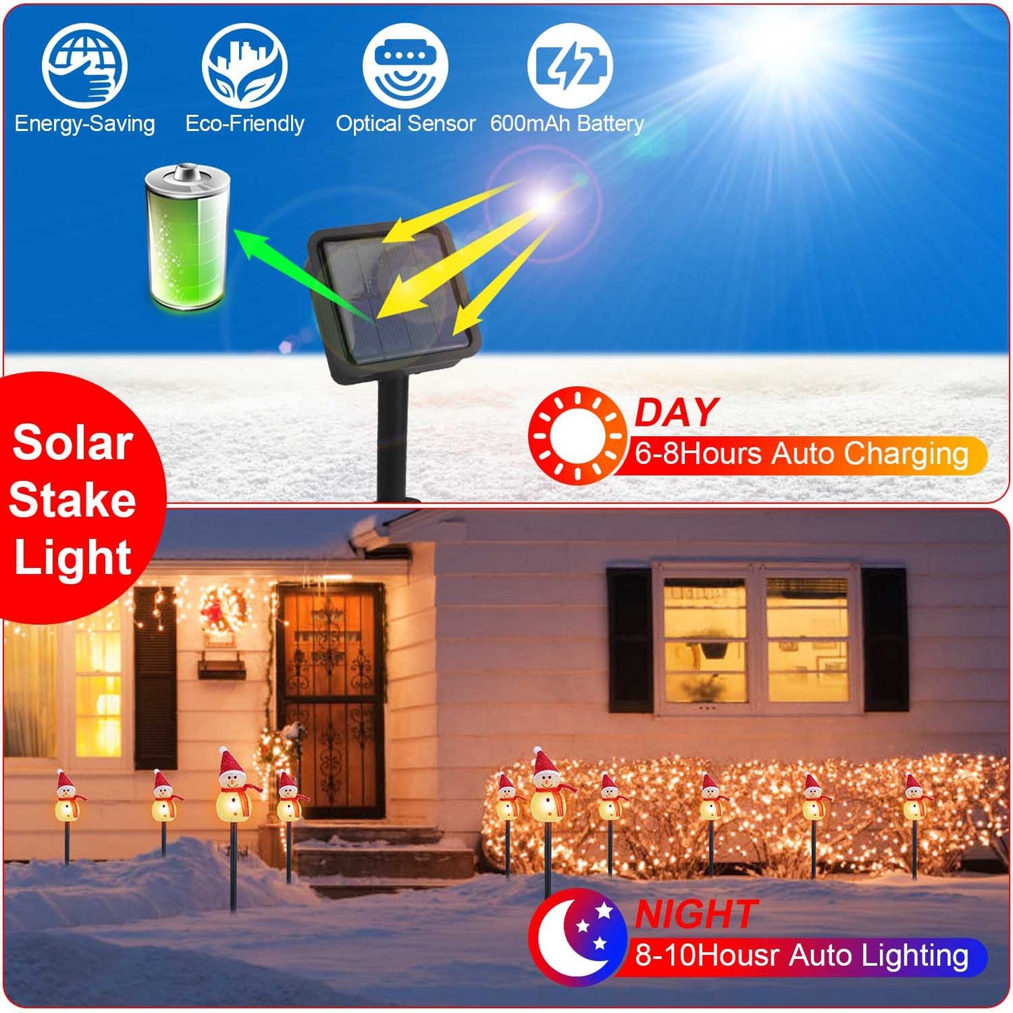 US Local 1Pc Solar Powered Lamp 3 Snowmen Outdoor Decorative Christmas Lamp Garden Stake Light IP55 Waterproof Santa Landscape Light Warm White LED Lighting Pathway Yard Patio