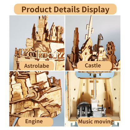US Local MUSIC PARK 3D Wooden Puzzles Moving Castle Music Box Kits Castle Building Model DIY Crafts Birthday Gift For Women