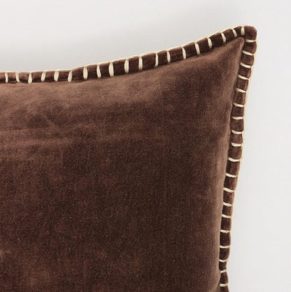 US Local Stonewashed Cotton Velvet Throw Pillow With Decorative Handstiched Edges-19X19 Inch