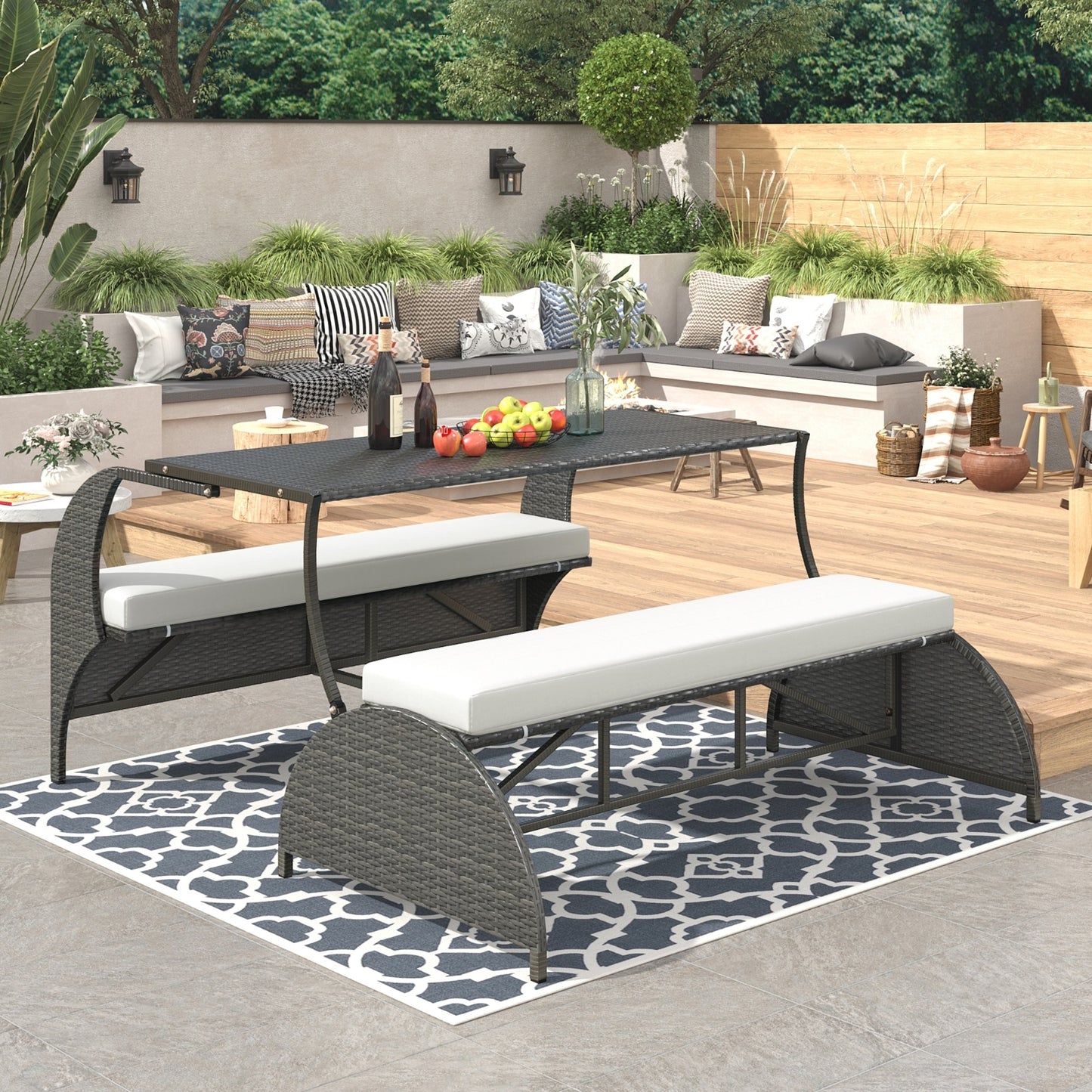 US Local U STYLE Outdoor Loveseat And Convertible To Four Seats And A Table,Suitable For Gardens And Lawns