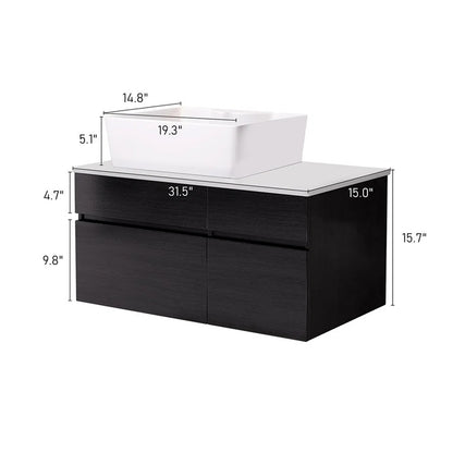 US Local 31.5 Inches Wall Mounted Single Bathroom Vanity With Engineered Stone Top