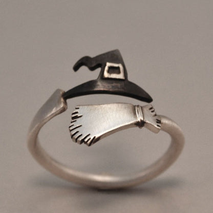 Halloween Ghost Witch Hat Broom Opening Ring