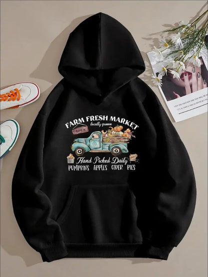 Halloween Print Kangaroo Pocket Hoodie, Casual Long Sleeve Hooded Sweatshirt, Women's Clothing