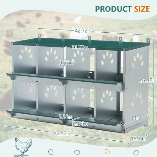 US Local 8 Compartment Chicken Nesting Boxes,For Laying Eggs, Metal Poultry Nest Box Wall Mount For Chickens, Hens, Large Vented Holes Chicken Coop Box