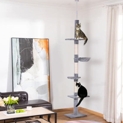 US Local 9 Foot Adjustable Height Floor To Ceiling Vertical Cat Tree - Grey And White