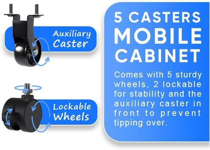 US Local 3 Drawer Mobile File Cabinet, Fully Assembled Office File Cabinets,Letter Legal A4 Size Drawer,Black