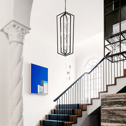 US Local 12-Light Farmhouse Kitchen Chandeliers, Matte Black And Sliver Vintage Rustic Cage Light Fixture Adjustable Height Chandeliers For Dining Room Hallway Foyer Entryway E12 Bulbs Not Included