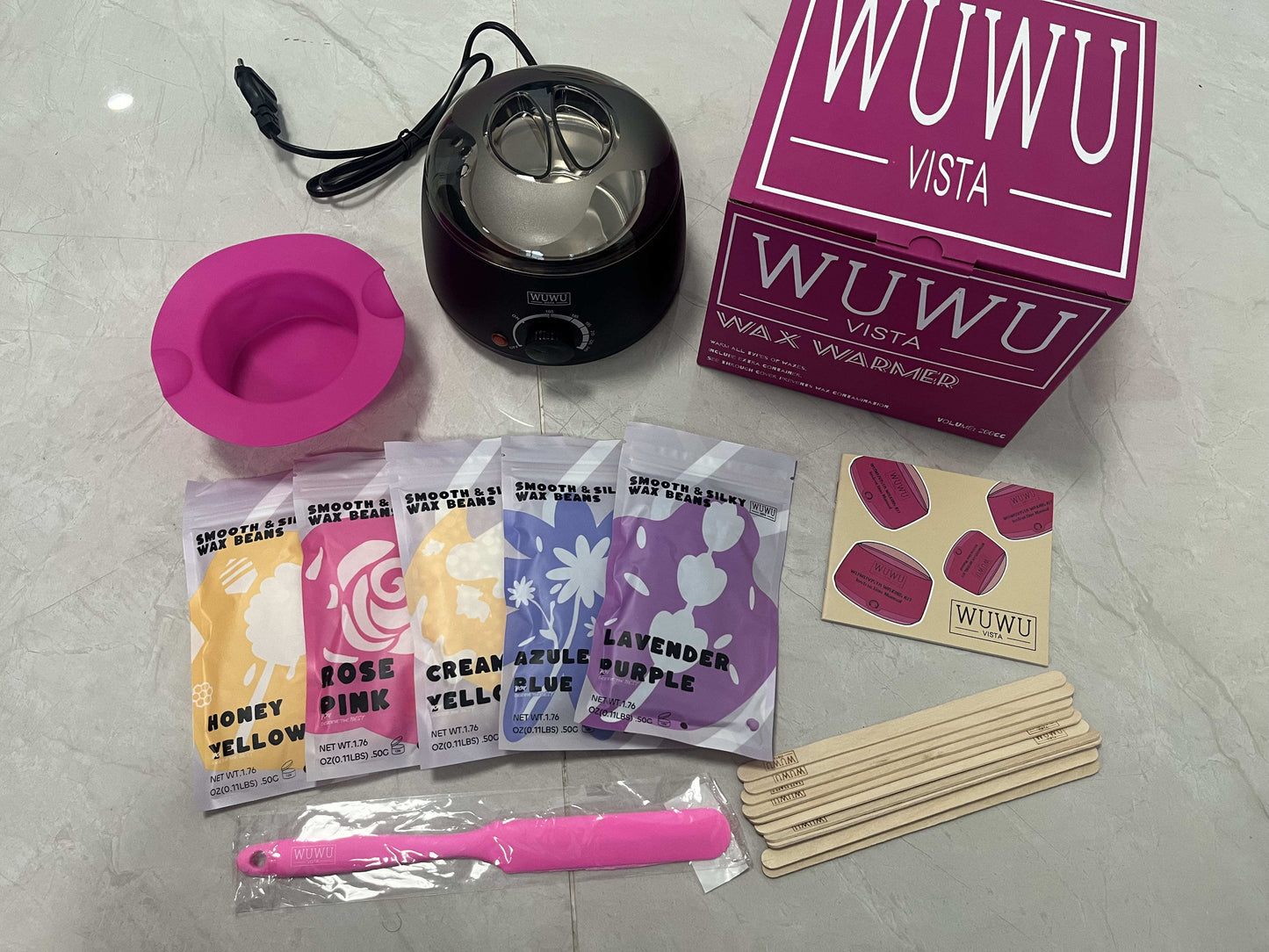 US Local Waxing Kit 19 Items, WUWUVISTA Hair Removal Wax Kit With Wax Melt Warmer Waxing Beads For Face, Brazilian, Full Body, Bikini Suitable For Plugs Of American & European Specifications