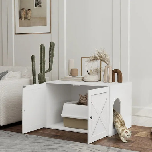 US Local Cat Litter Box Enclosure With Barn Door, Cat Hole