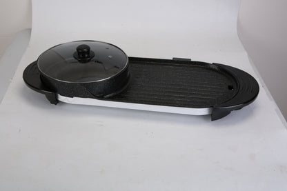 US Local 2200W  2 In 1 Electric Hot Pot With BBQ Grill Cooker Smokeless Non-Stick Korean BBQ Grill Shabu Shabu Hot Pot With Independent Temperature Control 5 Gears Firepower For 2-10 People