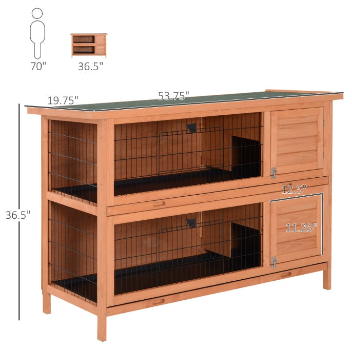 US Local 54  Rabbit Cage, 2-Tier Rabbit Hutch Outdoor Guinea With Removable Dividers And Pull-Out Trays, Orange
